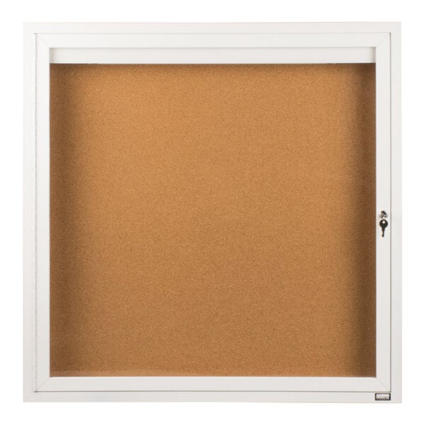 Aarco DCC3636RIW 36" x 36" Enclosed Hinged Locking 1 Door Powder Coated White Finish Indoor Lighted Bulletin Board Cabinet