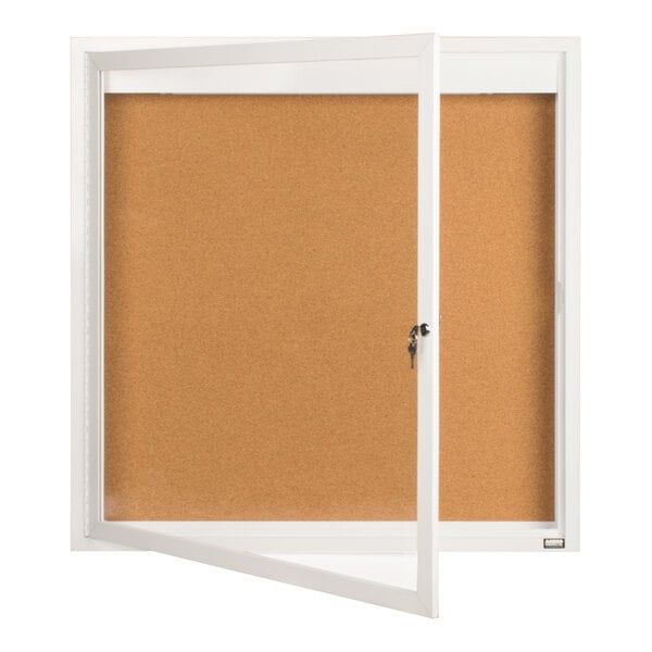 Aarco DCC3636RIW 36" x 36" Enclosed Hinged Locking 1 Door Powder Coated White Finish Indoor Lighted Bulletin Board Cabinet