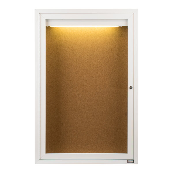 Aarco DCC3624RIW 36" x 24" Enclosed Hinged Locking 1 Door Powder Coated White Finish Indoor Lighted Bulletin Board Cabinet