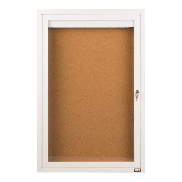 Aarco DCC3624RIW 36" x 24" Enclosed Hinged Locking 1 Door Powder Coated White Finish Indoor Lighted Bulletin Board Cabinet
