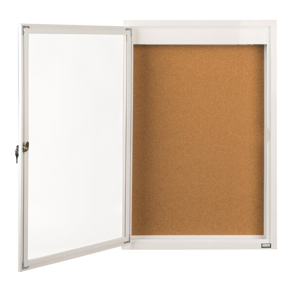 Aarco DCC3624RIW 36" x 24" Enclosed Hinged Locking 1 Door Powder Coated White Finish Indoor Lighted Bulletin Board Cabinet