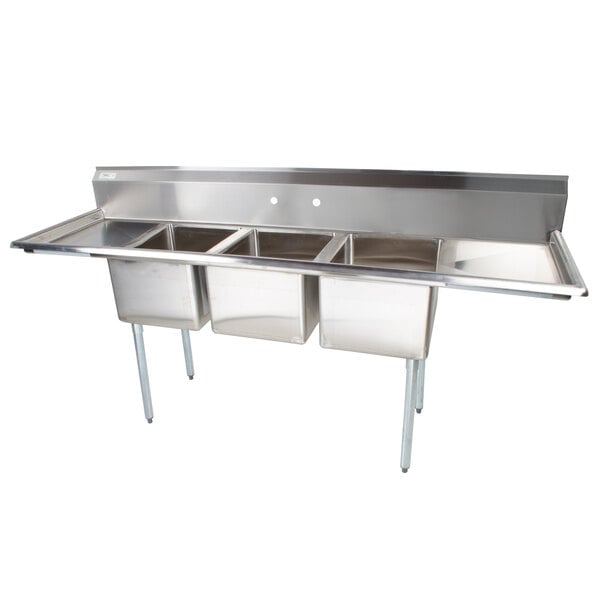 Regency 91 16 Gauge Stainless Steel Three Compartment Commercial Sink With 2 Drainboards 17 X 17 X 12 Bowls