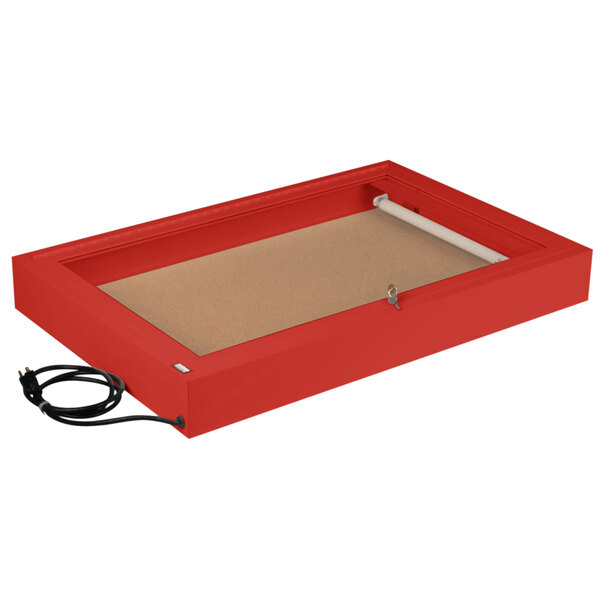 A red rectangular box with a key and a lock.