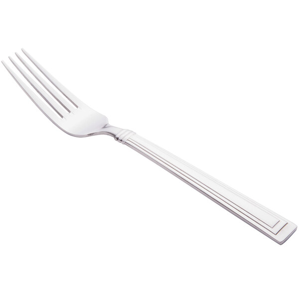 A Libbey stainless steel dinner fork with a silver handle.