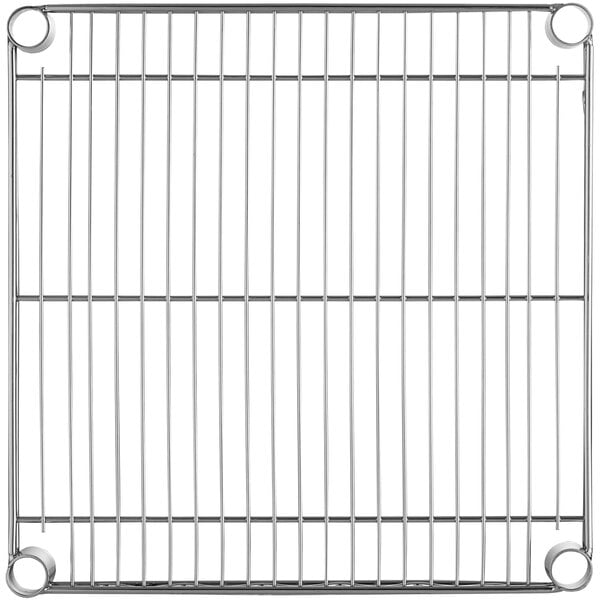 A chrome Metro Super Erecta wire shelf with wheels.