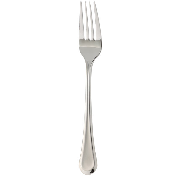 An Arcoroc stainless steel dinner fork with a silver handle.