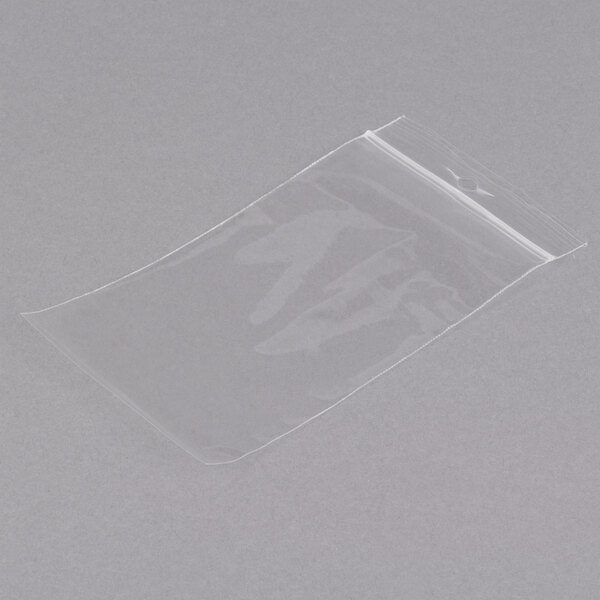 A clear LK Packaging plastic food bag with a seal top and hang hole.