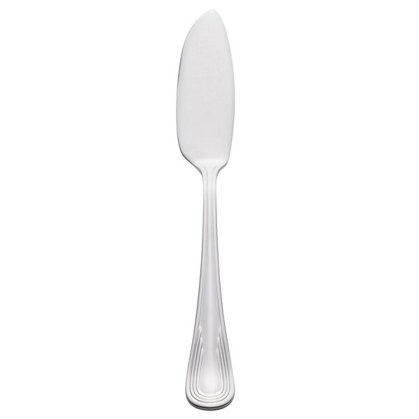 A white Libbey butter spreader with a silver handle.