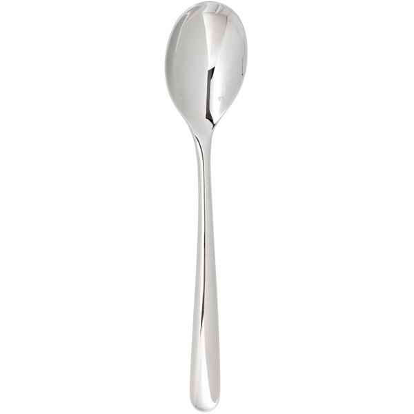 A close-up of a Chef & Sommelier stainless steel dinner spoon with a long handle.