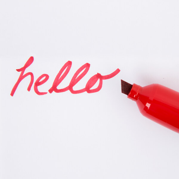 The word "hello" written in red with a Sharpie King Size red marker.