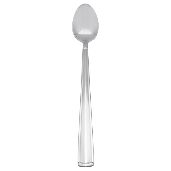 A silver spoon on a white background.