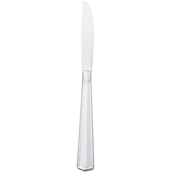 A Libbey Vermont stainless steel dinner knife with a fluted solid handle.