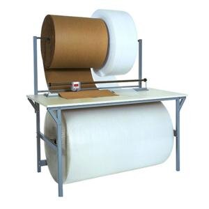 a roll of brown and white paper