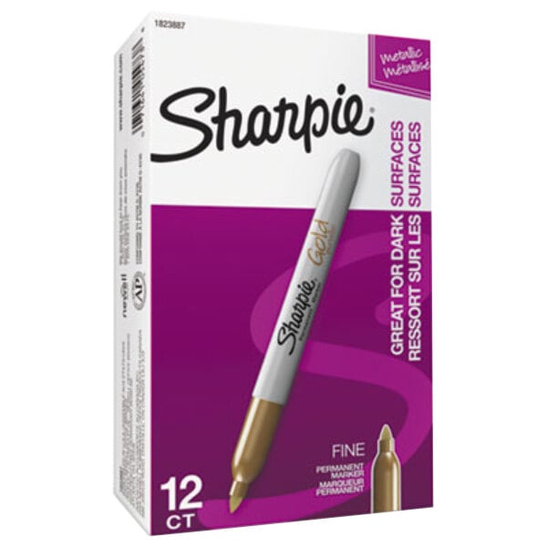 A box of 12 Sharpie Gold Metallic permanent markers.