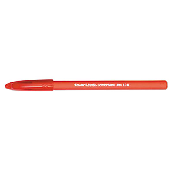 A red Paper Mate ComfortMate ballpoint pen on a white background.
