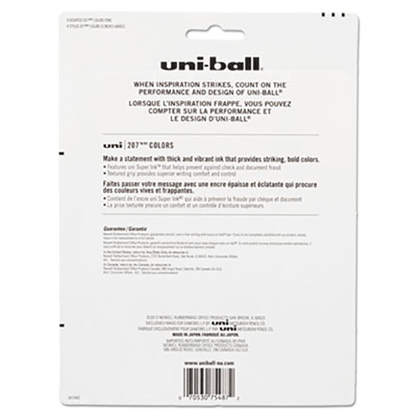 A white package with black text for Uni-Ball Signo gel pens.