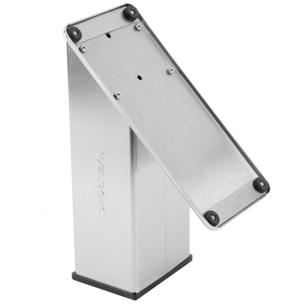 A silver stainless steel Dexter-Russell knife block with black rubber feet.