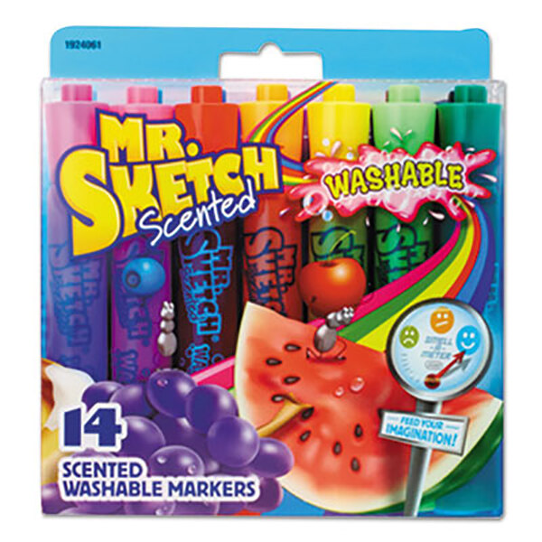 A box of Mr. Sketch markers with different colors.