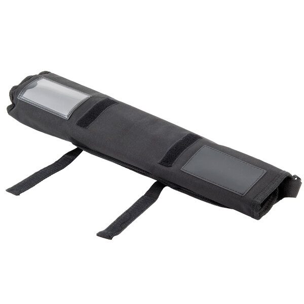A black roll up bag with a handle and two pockets for Dexter-Russell SofGrip cutlery.