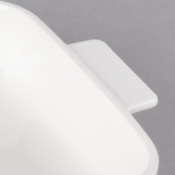 A close-up of a white rectangular Villeroy & Boch porcelain baking dish.