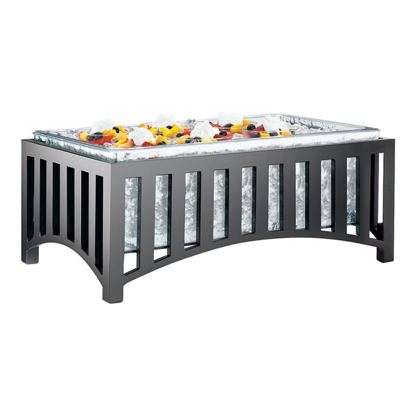 A rectangular Cal-Mil Mission ice housing unit with a clear pan, designed for displaying chilled food items.