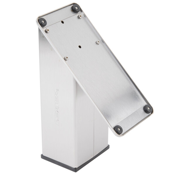 A silver metal Dexter-Russell knife block set with a black base.