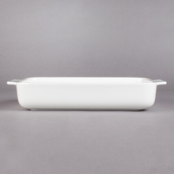 A white rectangular Villeroy & Boch porcelain baking dish.