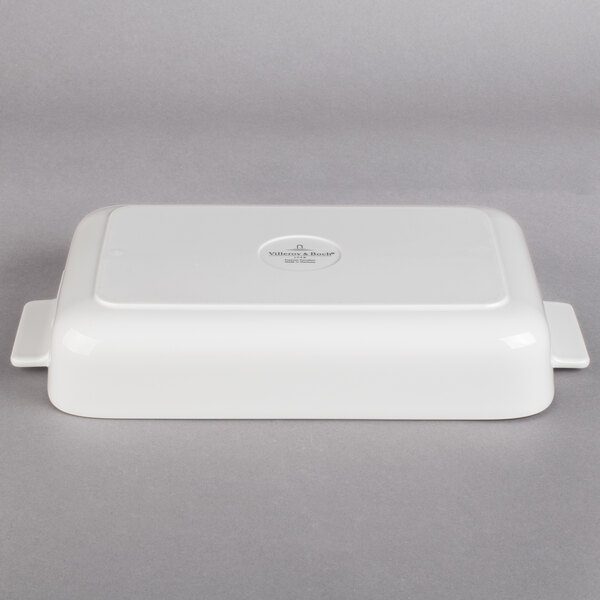A white rectangular Villeroy & Boch porcelain baking dish.