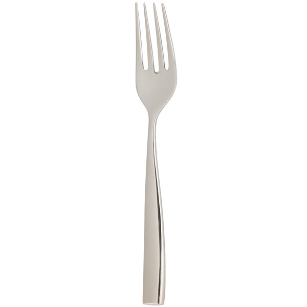 An Arcoroc stainless steel salad/dessert fork with a silver handle on a white background.