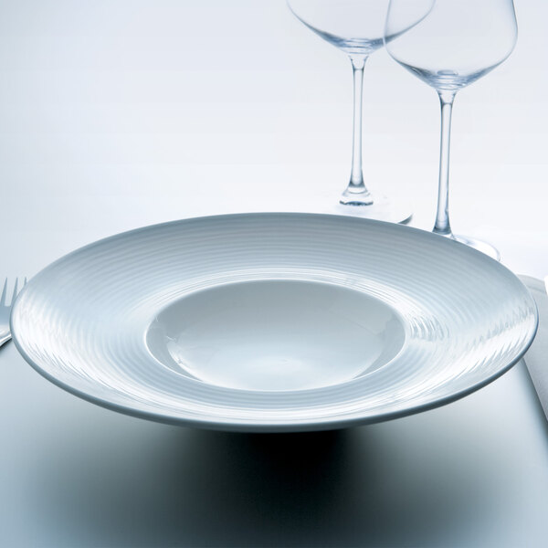 A close-up of a Villeroy & Boch white porcelain bowl.