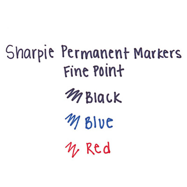 A white board with red, blue, and black writing using Sharpie fine point permanent markers.
