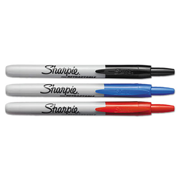 A group of Sharpie fine point permanent markers in assorted colors.