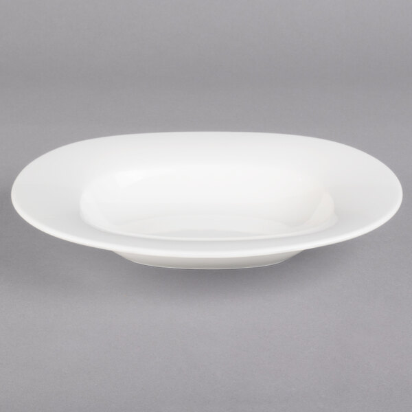 A white Villeroy & Boch porcelain oval bowl with a small rim.