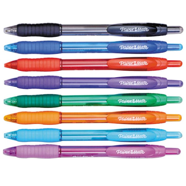 A set of Paper Mate Profile Retractable Ballpoint Pens in different colors.