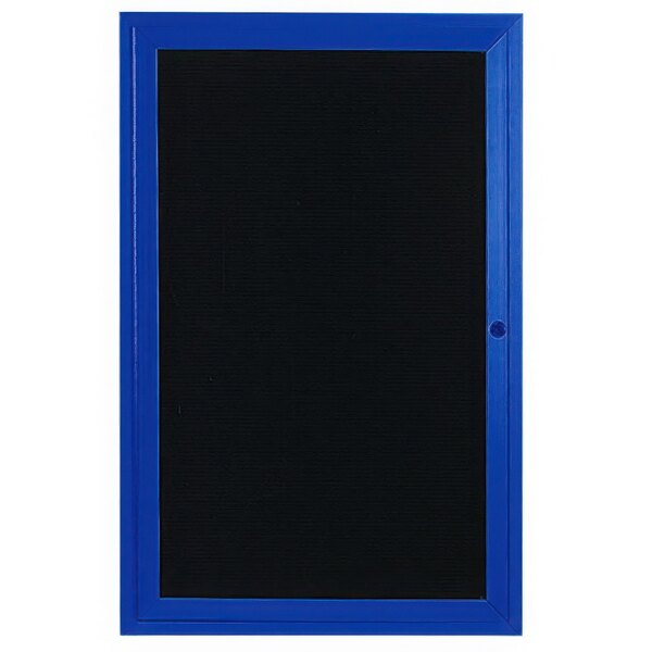 A black board with a blue frame.