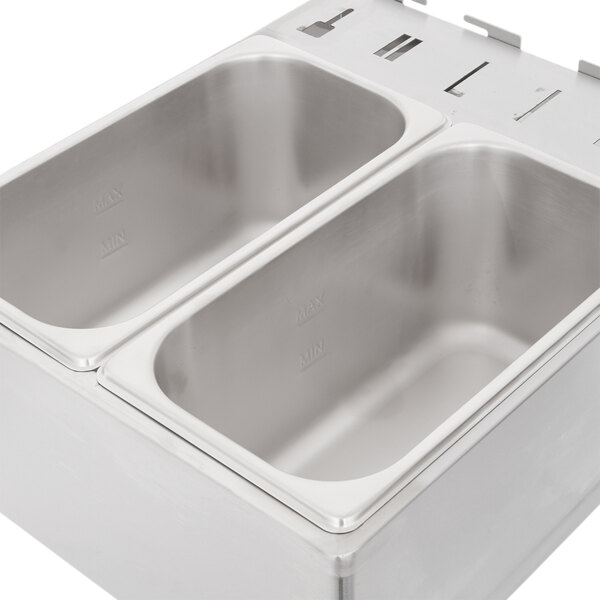 A Cecilware stainless steel electric countertop deep fryer with two compartments.