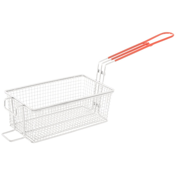 A Cecilware stainless steel electric countertop deep fryer with white wire baskets with red handles.