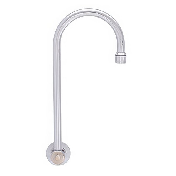 A silver Fisher wall mount faucet with a single handle and a swivel gooseneck nozzle.