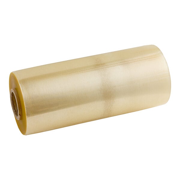 A close-up of a roll of Western Plastics clear plastic meat wrapping film.