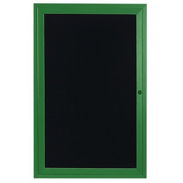 An Aarco green aluminum message center with a black letter board and frame.