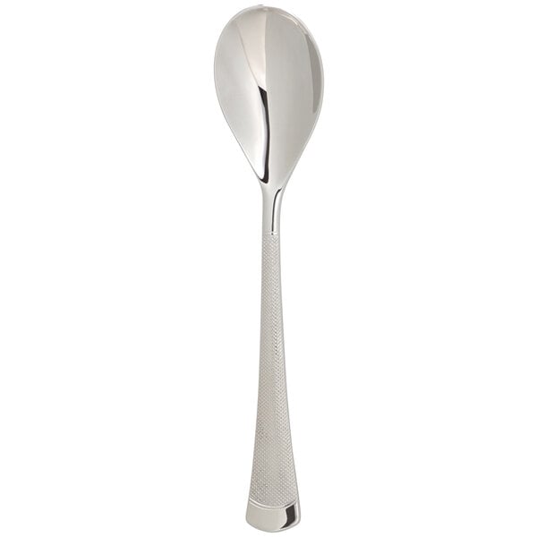 An Arcoroc stainless steel dessert spoon with a long handle.