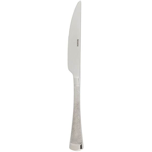 An Arcoroc Mikayla stainless steel dinner knife with a solid silver handle.