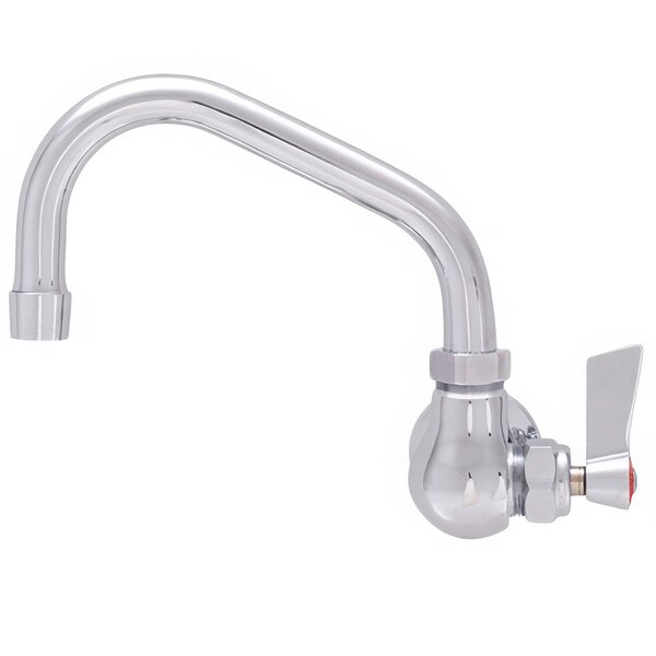 A silver Fisher wall mounted faucet with a lever handle and swing nozzle.