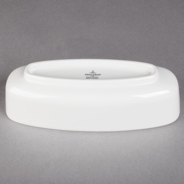 A close-up of a white Villeroy & Boch porcelain bowl.