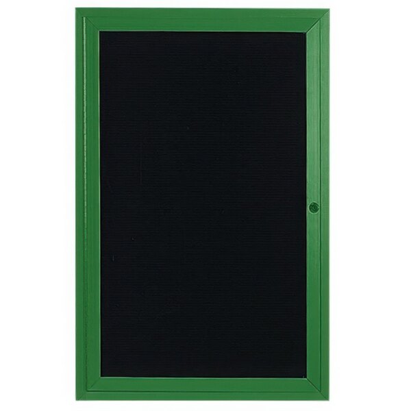 A black board with a green frame enclosing a black letter board.