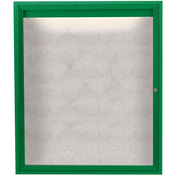 A white board with a green frame.