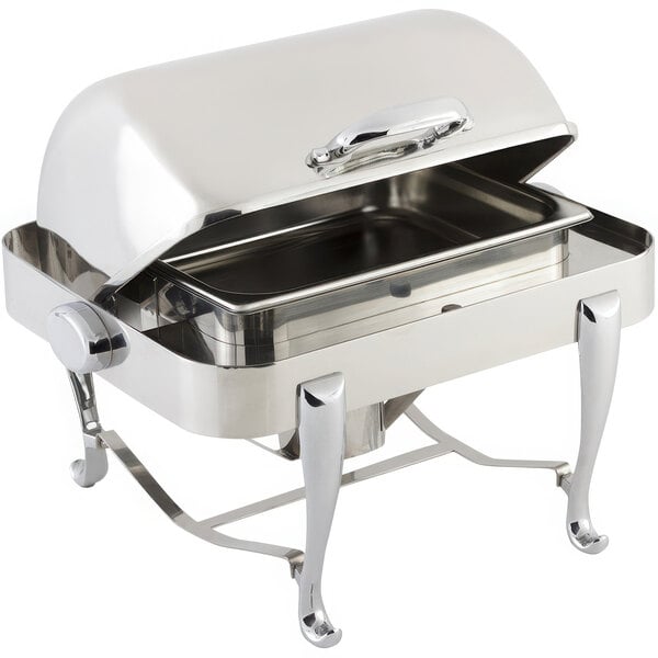 A Bon Chef stainless steel chafer with a lid on a table.