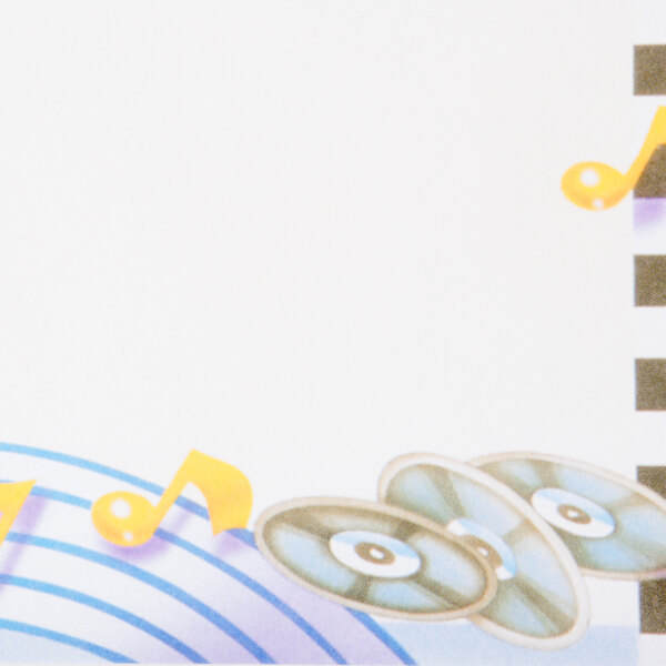White menu paper with retro jukebox design and music notes.