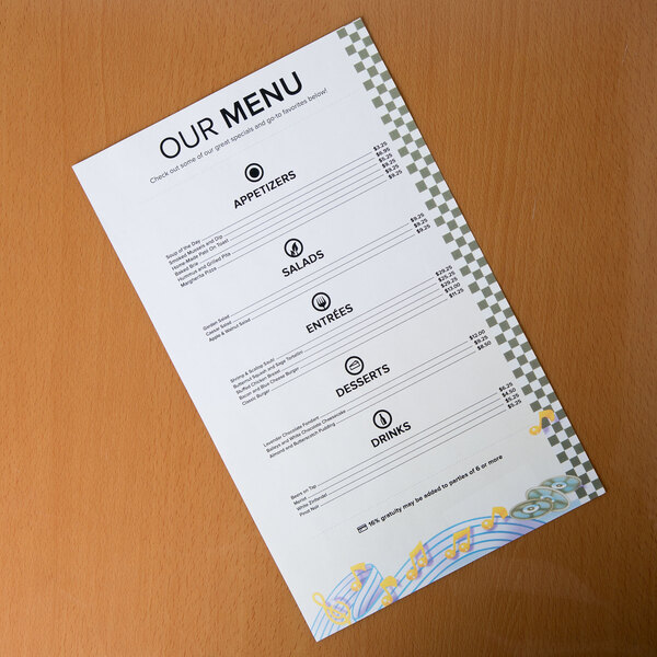 A Retro Jukebox themed right insert menu on a table.