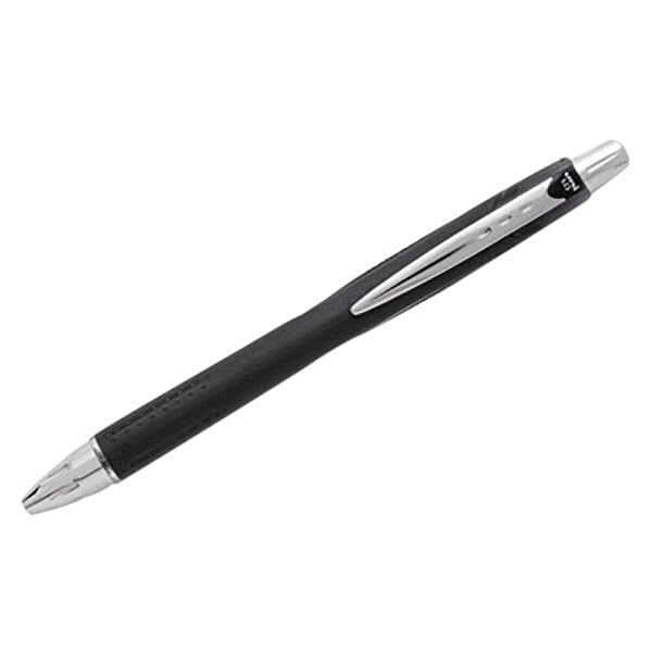 A Uni-Ball black and silver pen.